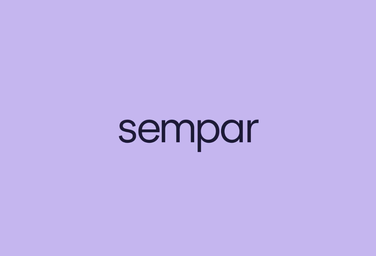 The word sempar in black lowercase letters on a light purple background.